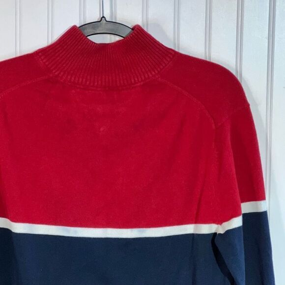 Vintage Tommy Hilfiger Sweater Mens Medium Red And Blue Striped 1/4 Zip Pullover - Picture 10 of 12